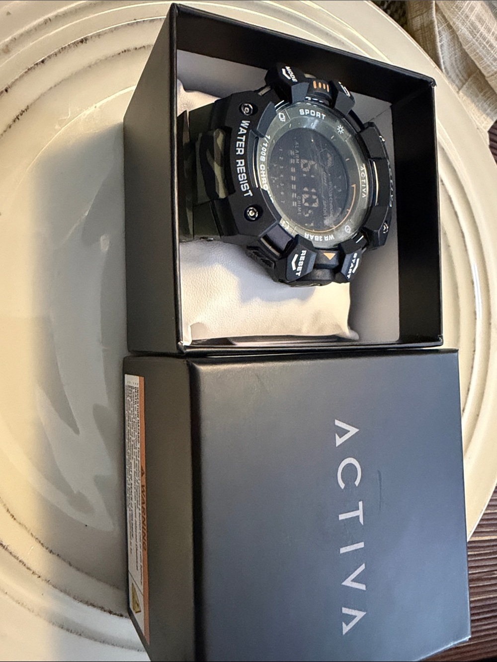 Black Digital Sport Watch with Green Camo Strap